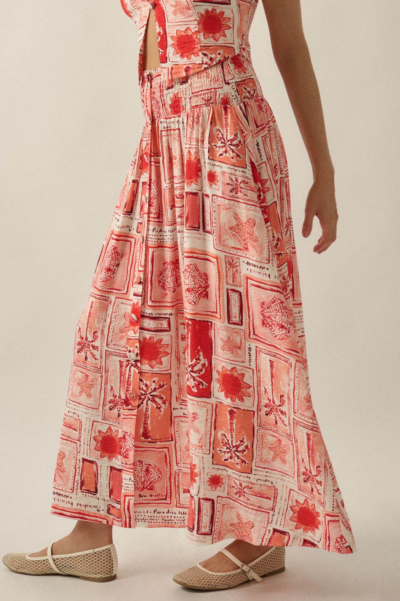 Pure Paradise Tropical-Print Button Maxi Skirt - ShopPromesa