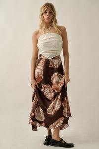 Enchanted Cove Shell-Print Satin A-Line Maxi Skirt - ShopPromesa