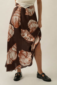 Enchanted Cove Shell-Print Satin A-Line Maxi Skirt - ShopPromesa