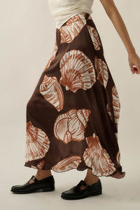 Enchanted Cove Shell-Print Satin A-Line Maxi Skirt - ShopPromesa