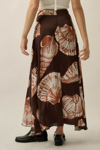 Enchanted Cove Shell-Print Satin A-Line Maxi Skirt - ShopPromesa