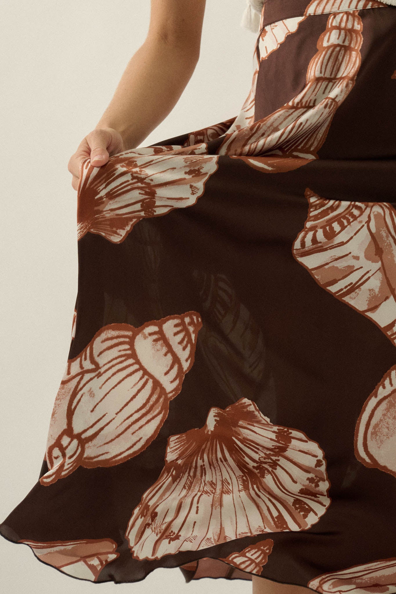 Enchanted Cove Shell-Print Satin A-Line Maxi Skirt - ShopPromesa