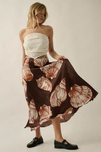 Enchanted Cove Shell-Print Satin A-Line Maxi Skirt - ShopPromesa