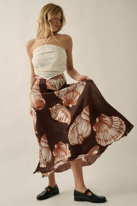 Enchanted Cove Shell-Print Satin A-Line Maxi Skirt - ShopPromesa