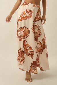 Enchanted Cove Shell-Print Satin A-Line Maxi Skirt - ShopPromesa