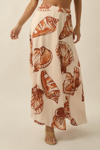 Enchanted Cove Shell-Print Satin A-Line Maxi Skirt - ShopPromesa