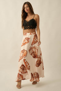 Enchanted Cove Shell-Print Satin A-Line Maxi Skirt - ShopPromesa