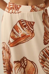 Enchanted Cove Shell-Print Satin A-Line Maxi Skirt - ShopPromesa