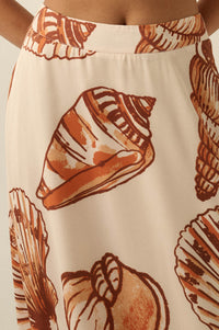 Enchanted Cove Shell-Print Satin A-Line Maxi Skirt - ShopPromesa