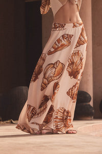 Enchanted Cove Shell-Print Satin A-Line Maxi Skirt - ShopPromesa