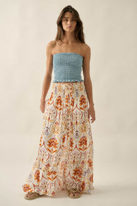 Exotic Garden Medallion-Print Button-Front Maxi Skirt - ShopPromesa
