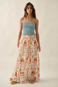 Exotic Garden Medallion-Print Button-Front Maxi Skirt - ShopPromesa