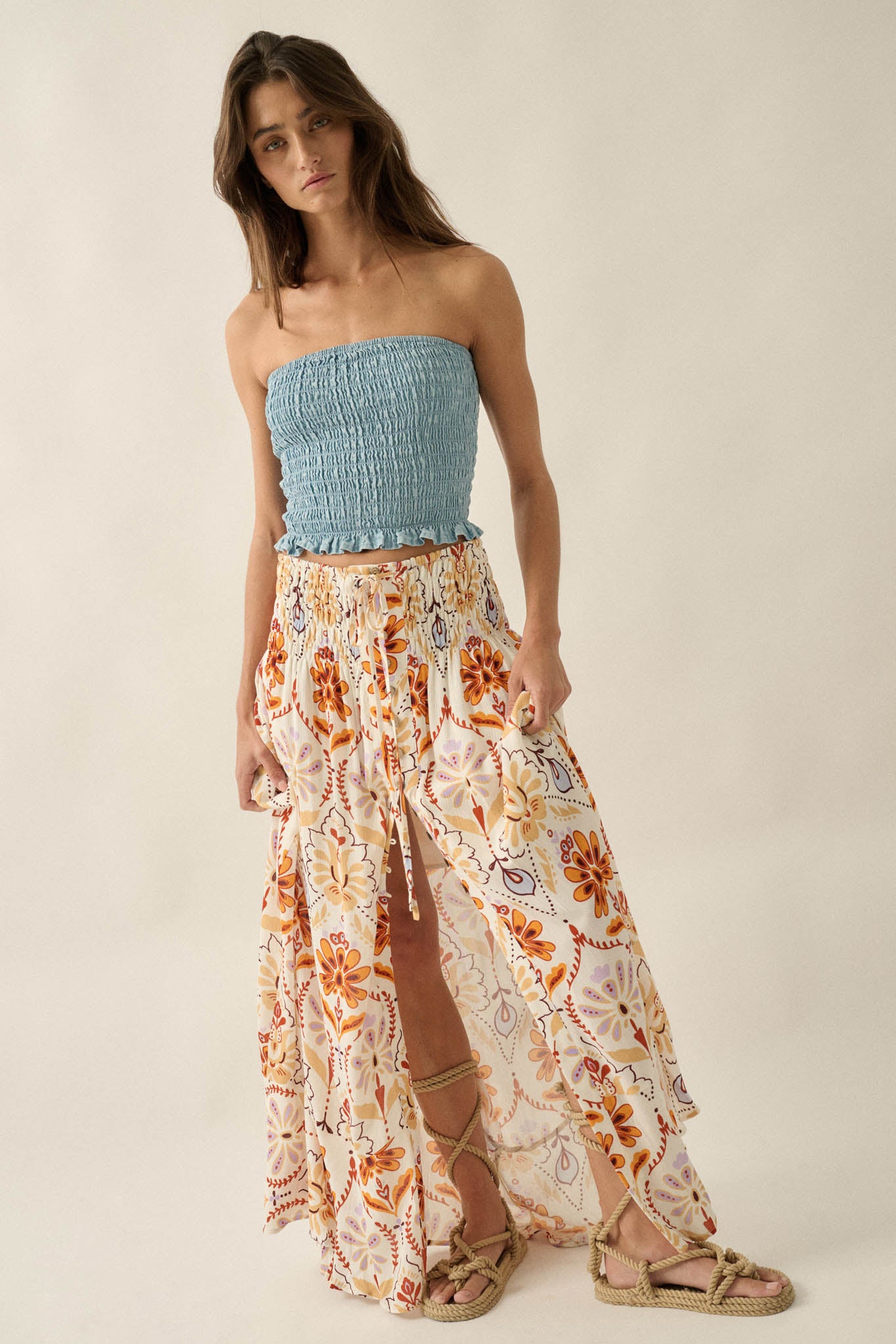 Exotic Garden Medallion-Print Button-Front Maxi Skirt - ShopPromesa