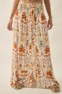 Exotic Garden Medallion-Print Button-Front Maxi Skirt - ShopPromesa