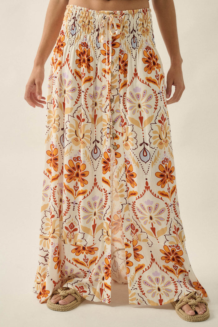 Exotic Garden Medallion-Print Button-Front Maxi Skirt - ShopPromesa