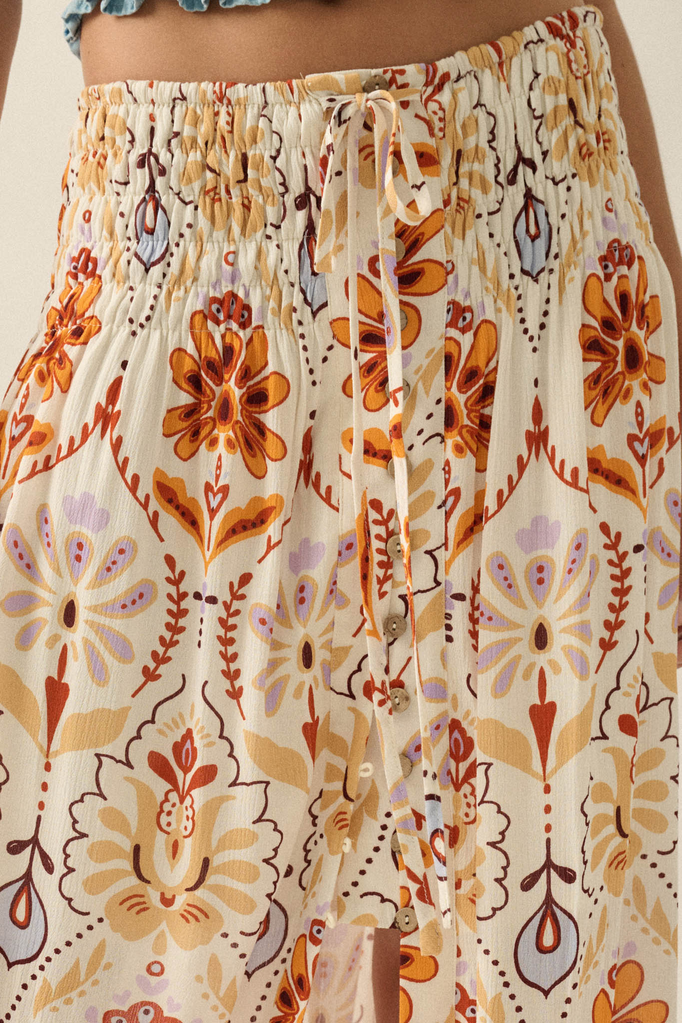 Exotic Garden Medallion-Print Button-Front Maxi Skirt - ShopPromesa