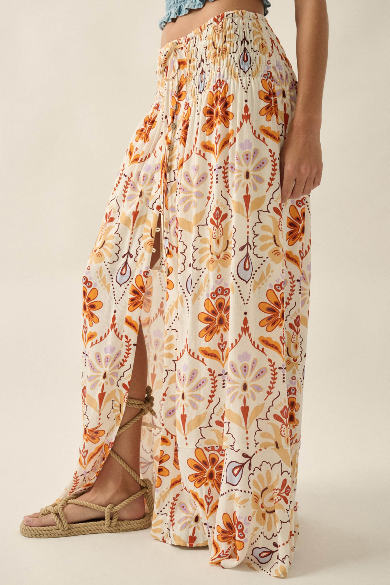 Exotic Garden Medallion-Print Button-Front Maxi Skirt - ShopPromesa