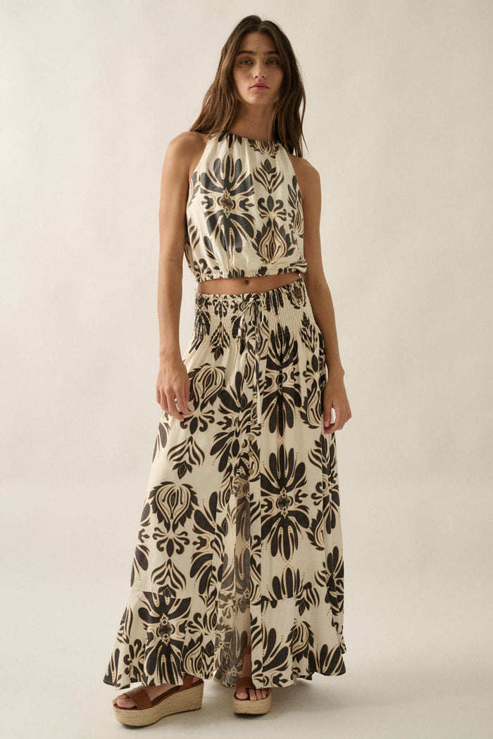 Grand Design Ornate-Print Button-Front Maxi Skirt - ShopPromesa