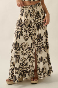 Grand Design Ornate-Print Button-Front Maxi Skirt - ShopPromesa