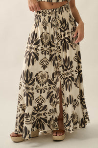 Grand Design Ornate-Print Button-Front Maxi Skirt - ShopPromesa
