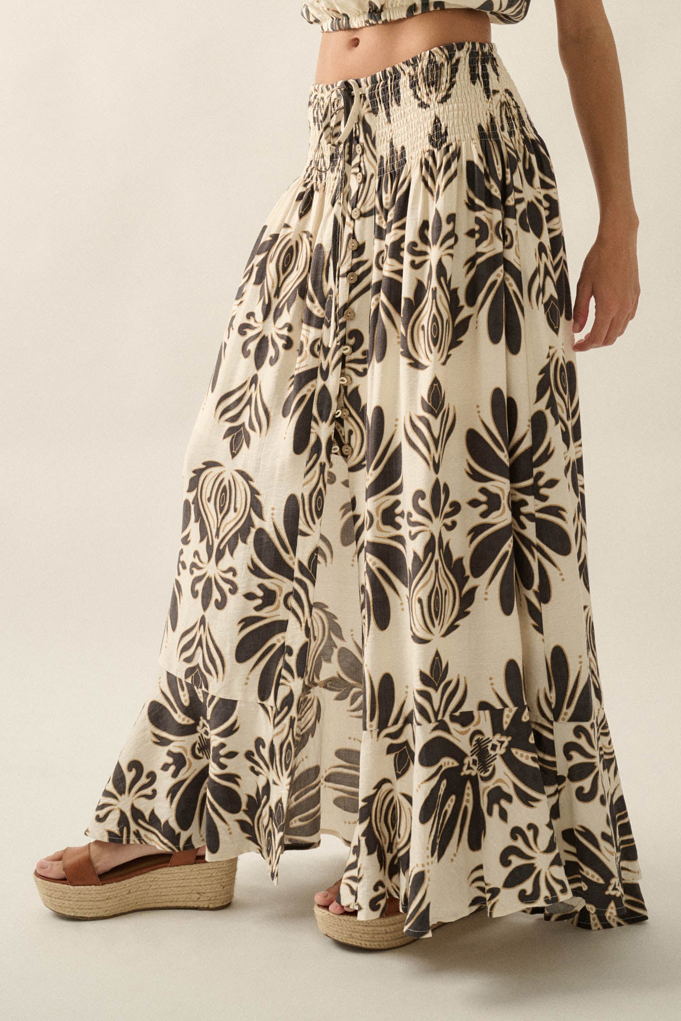 Grand Design Ornate-Print Button-Front Maxi Skirt - ShopPromesa