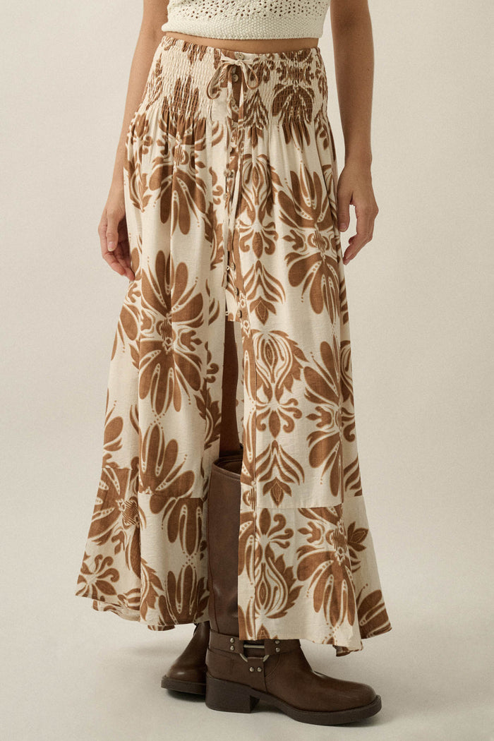 Grand Design Ornate-Print Button-Front Maxi Skirt - ShopPromesa