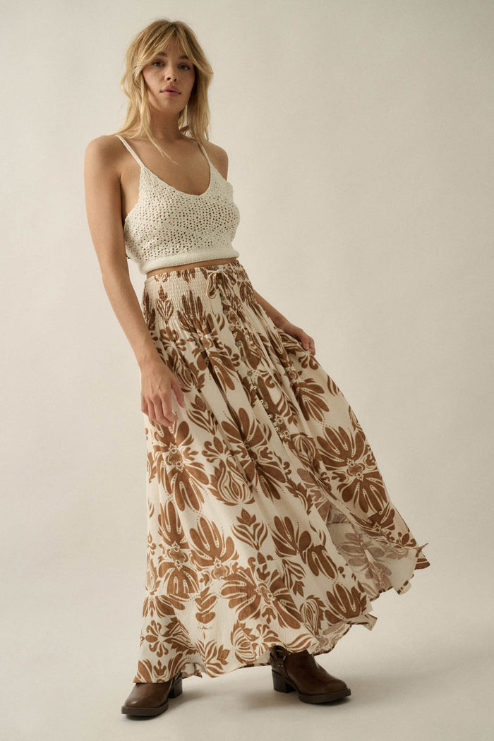 Grand Design Ornate-Print Button-Front Maxi Skirt - ShopPromesa
