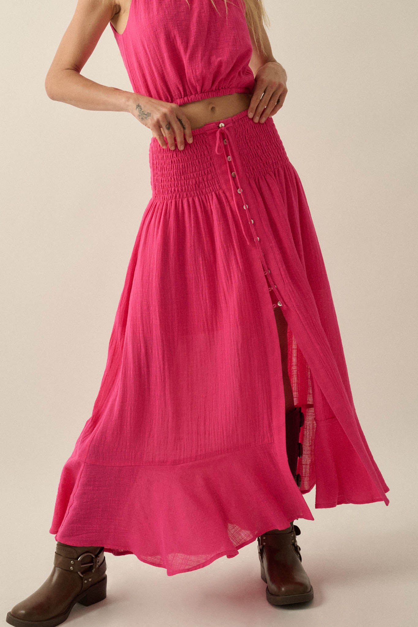 Free As Can Be Cotton Gauze Button-Front Maxi Skirt - ShopPromesa