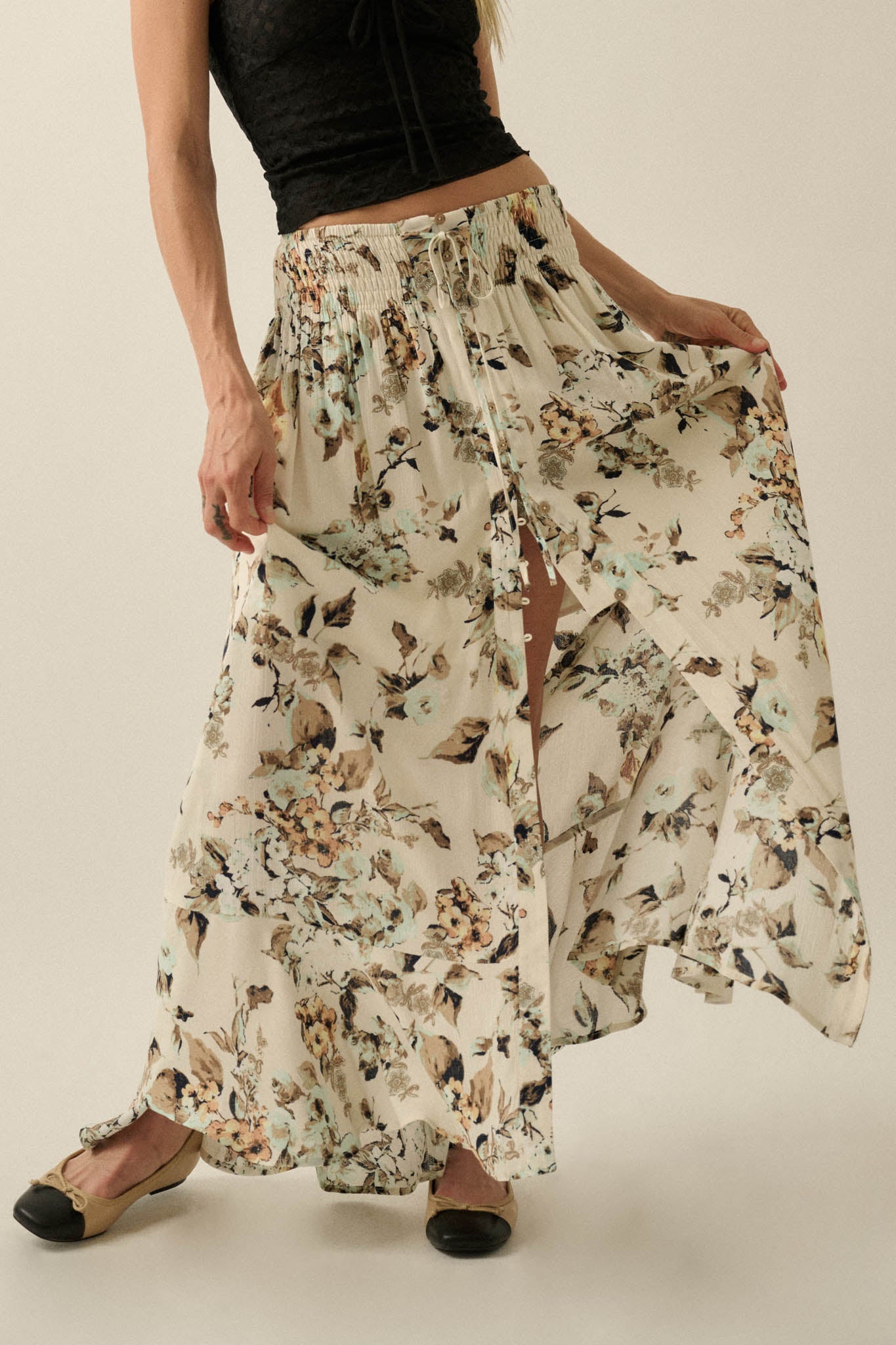 Flores Bonitas Floral Button-Front Maxi Skirt - ShopPromesa
