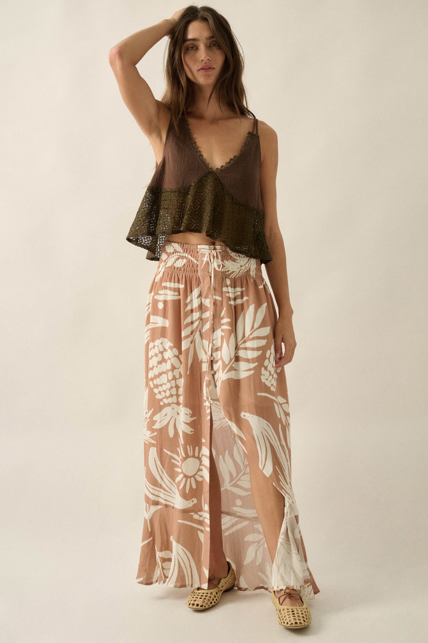 Hawaiian Holiday Tropical-Print Button Maxi Skirt - ShopPromesa