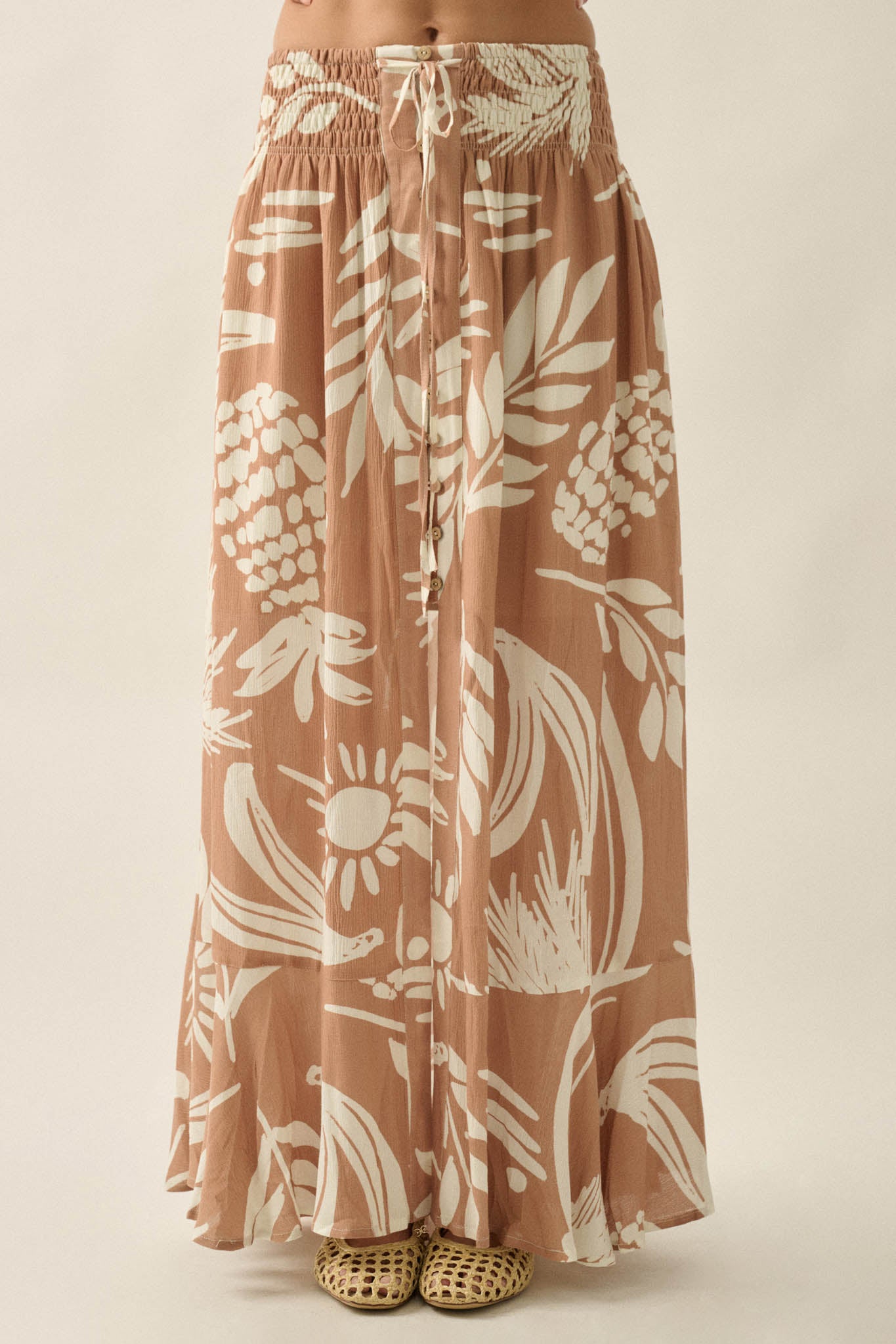 Hawaiian Holiday Tropical-Print Button Maxi Skirt - ShopPromesa