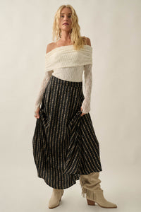 Dans la Lune Moon-Print Satin A-Line Maxi Skirt - ShopPromesa