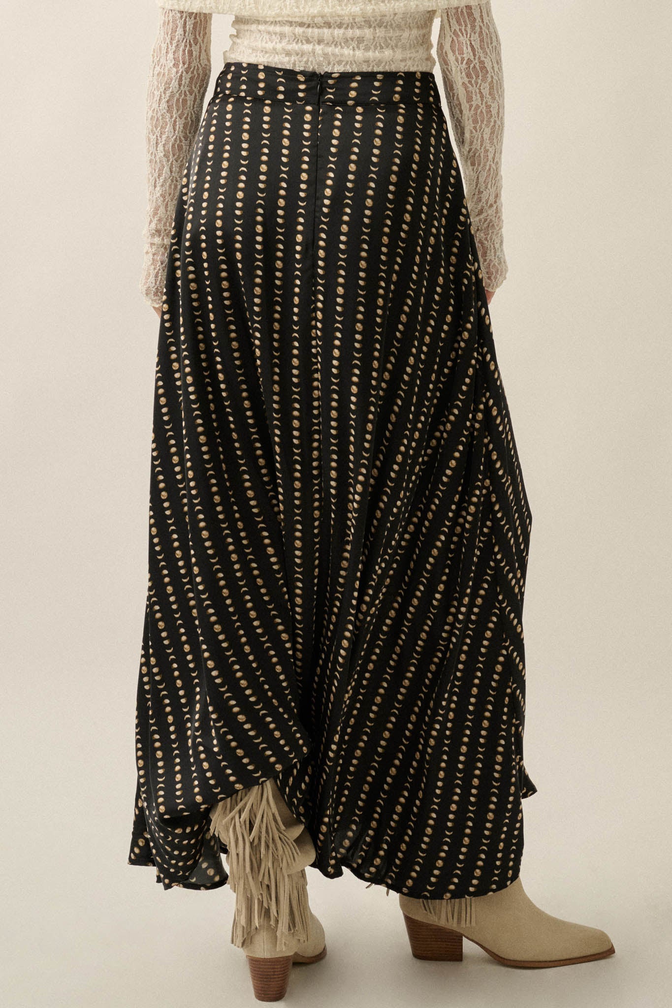 Dans la Lune Moon-Print Satin A-Line Maxi Skirt - ShopPromesa