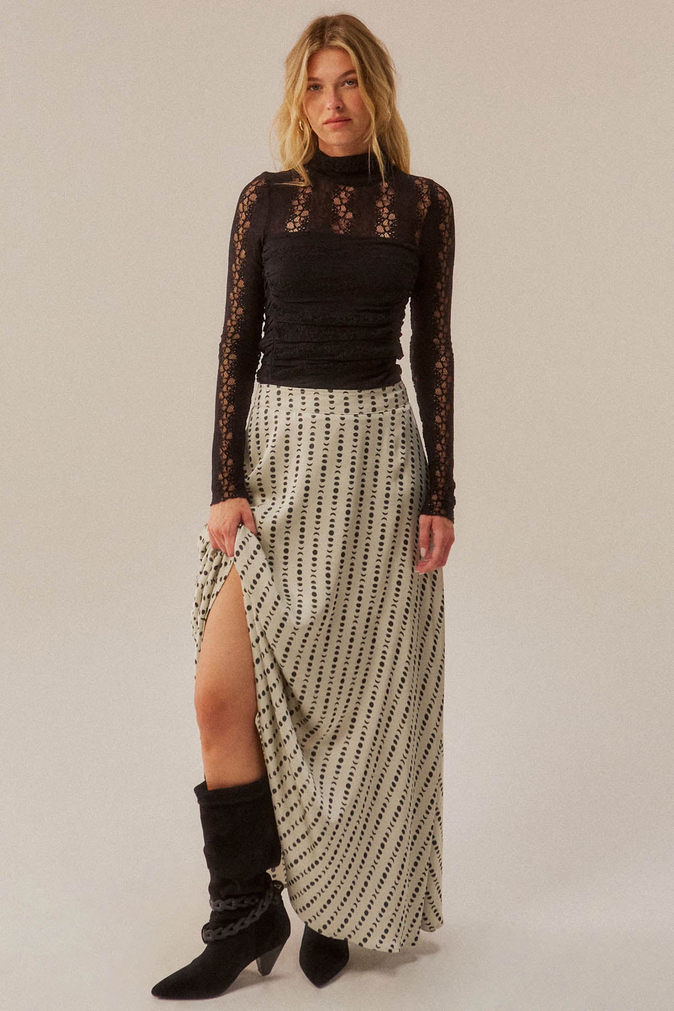 Dans la Lune Moon-Print Satin A-Line Maxi Skirt - ShopPromesa