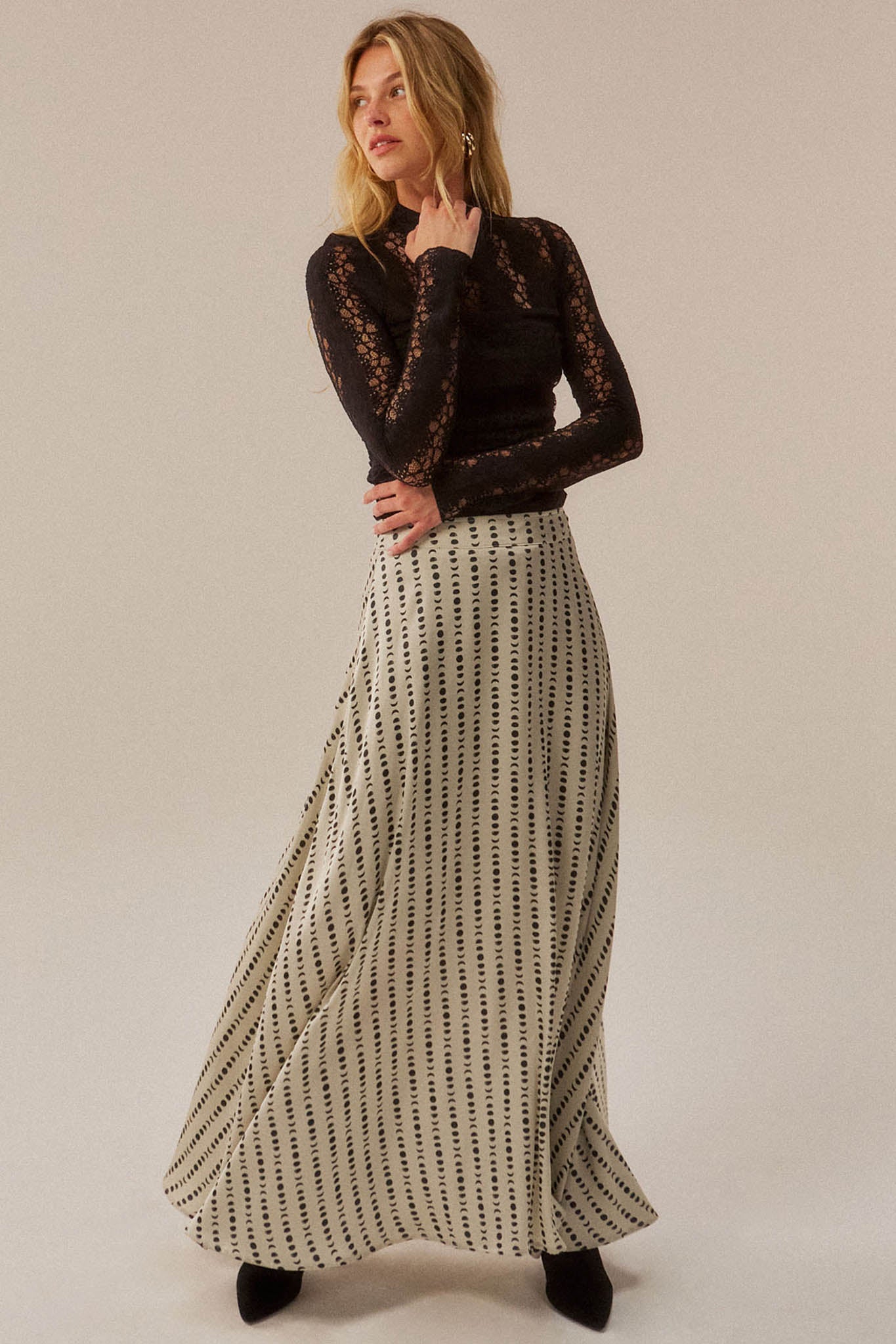 Dans la Lune Moon-Print Satin A-Line Maxi Skirt - ShopPromesa
