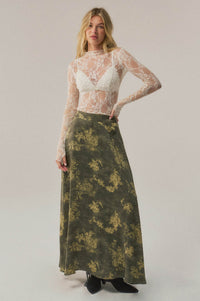 Jade Bouquet Floral Satin A-Line Maxi Skirt - ShopPromesa