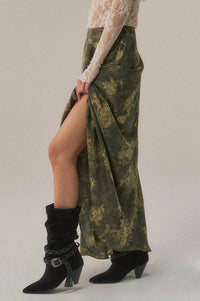 Jade Bouquet Floral Satin A-Line Maxi Skirt - ShopPromesa