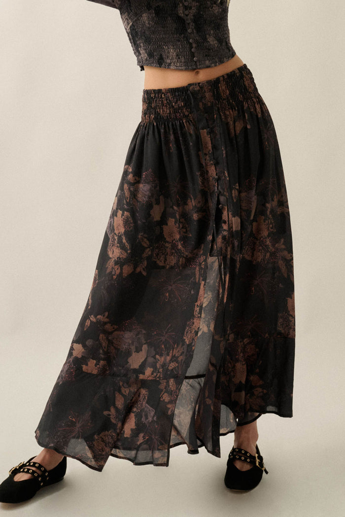 After the Rain Floral Chiffon Button-Up Maxi Skirt - ShopPromesa