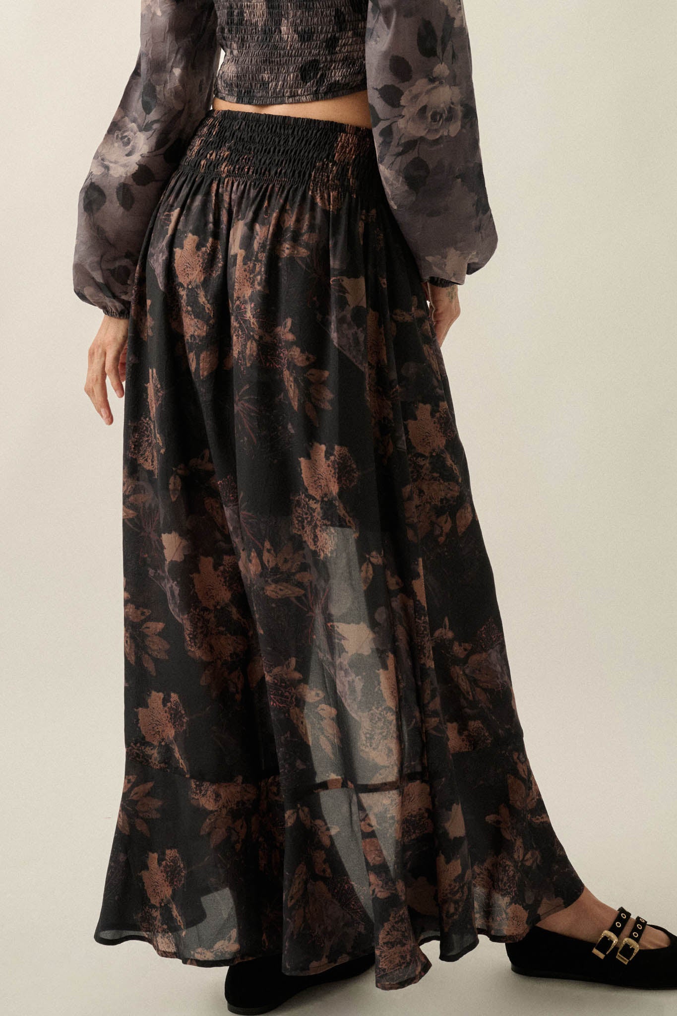After the Rain Floral Chiffon Button-Up Maxi Skirt - ShopPromesa