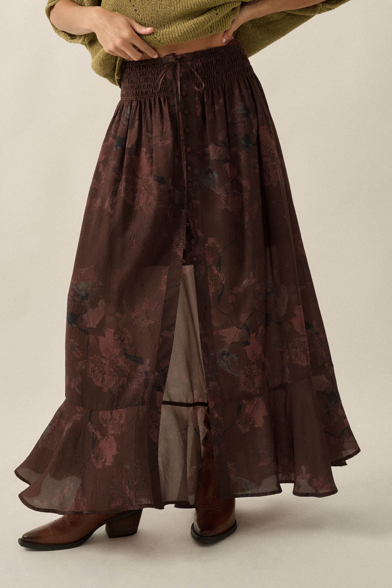 After the Rain Floral Chiffon Button-Up Maxi Skirt - ShopPromesa