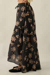 Timeless Blooms Floral Tiered Ruffle Buttoned Maxi Skirt - ShopPromesa