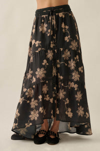 Timeless Blooms Floral Tiered Ruffle Buttoned Maxi Skirt - ShopPromesa