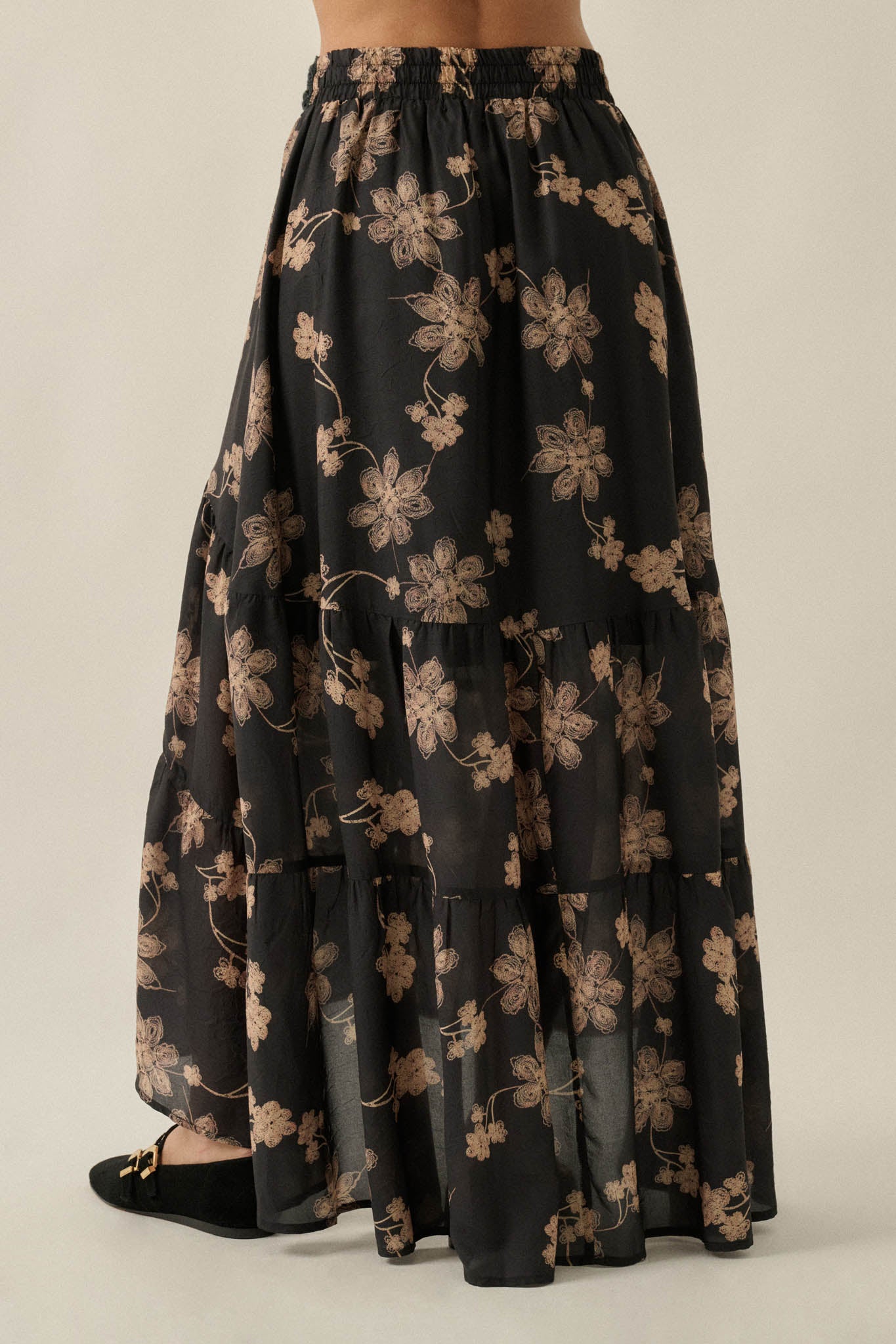 Timeless Blooms Floral Tiered Ruffle Buttoned Maxi Skirt - ShopPromesa