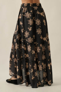 Timeless Blooms Floral Tiered Ruffle Buttoned Maxi Skirt - ShopPromesa