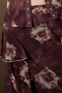 Burgundy Blossoms Floral Mesh Side-Ruffle Maxi Skirt - ShopPromesa