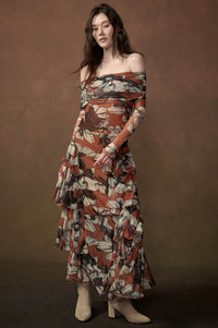 Sienna Sunset Floral Mesh Side-Ruffle Maxi Skirt - ShopPromesa