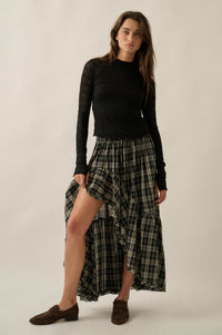Barn Dance Plaid High-Low Ruffle Maxi Skirt - ShopPromesa