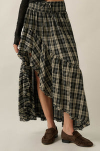 Barn Dance Plaid High-Low Ruffle Maxi Skirt - ShopPromesa