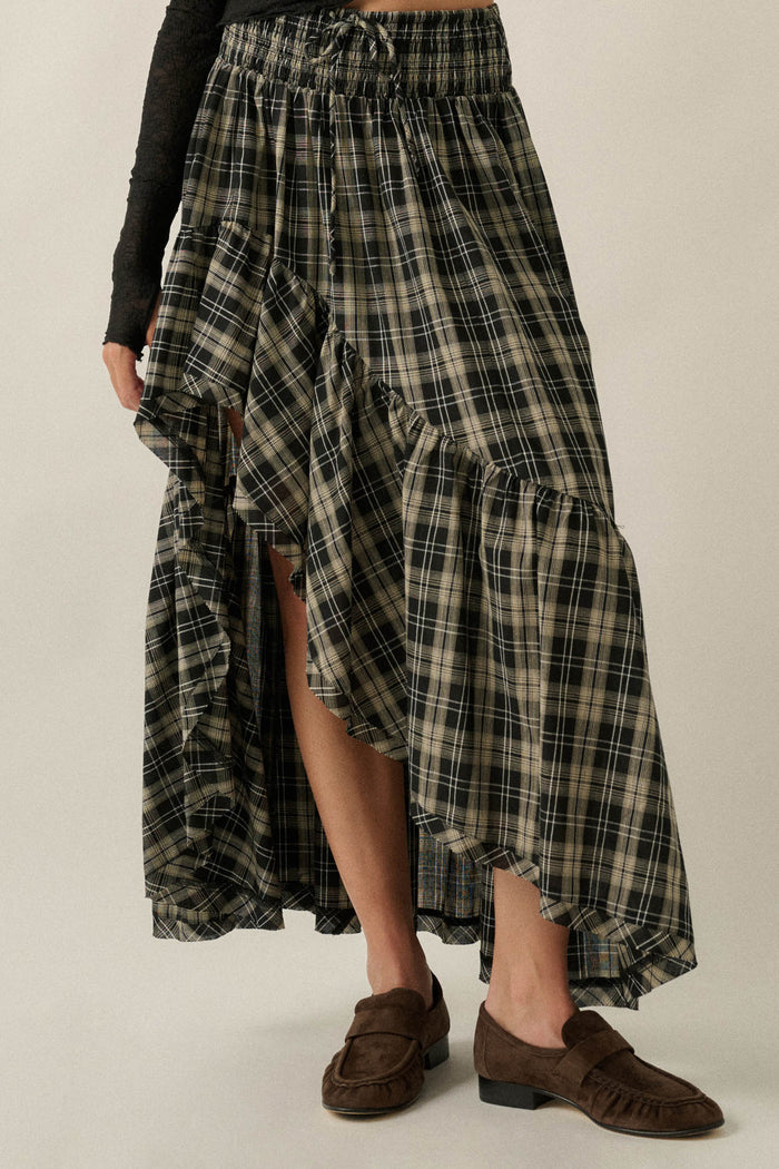 Barn Dance Plaid High-Low Ruffle Maxi Skirt - ShopPromesa