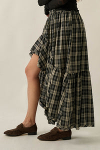 Barn Dance Plaid High-Low Ruffle Maxi Skirt - ShopPromesa